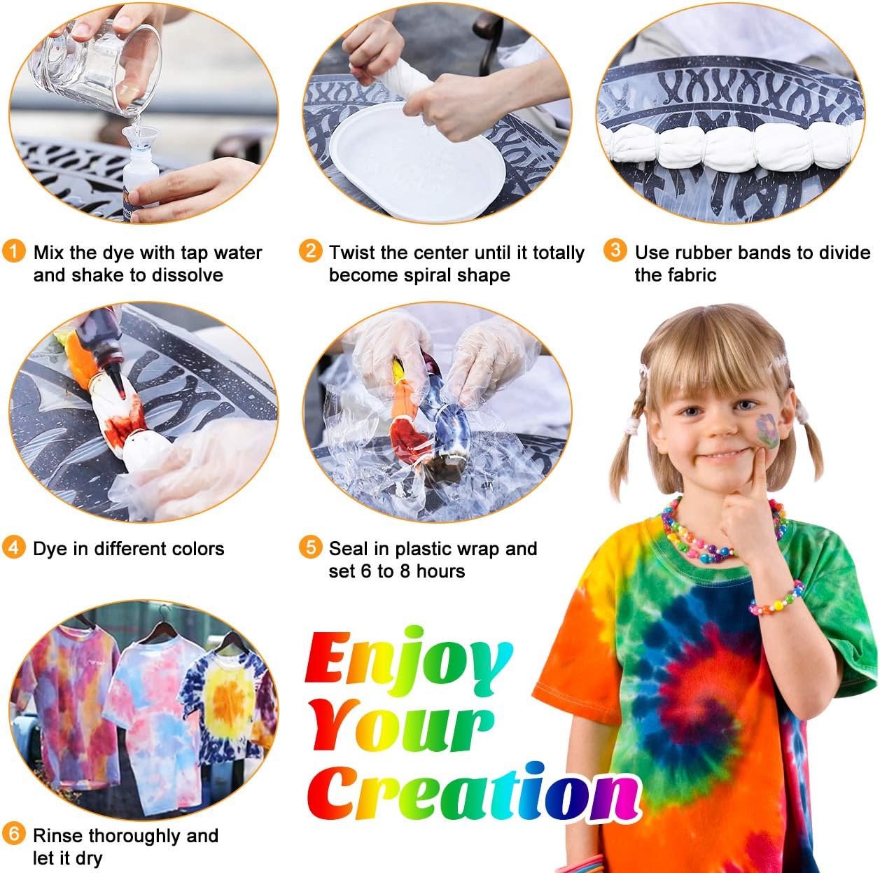 Emooqi Tie Dye Kit, 5 Colours Permanent Allin1 Tie Dye Set Contain 5