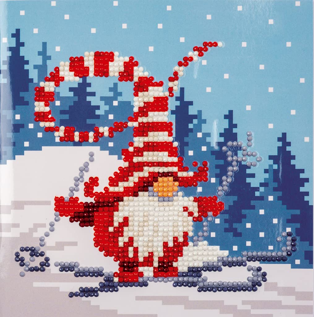 Kit de carte de diamant nain de Noël Vervaco broderie diamant blanc 18x18 cm