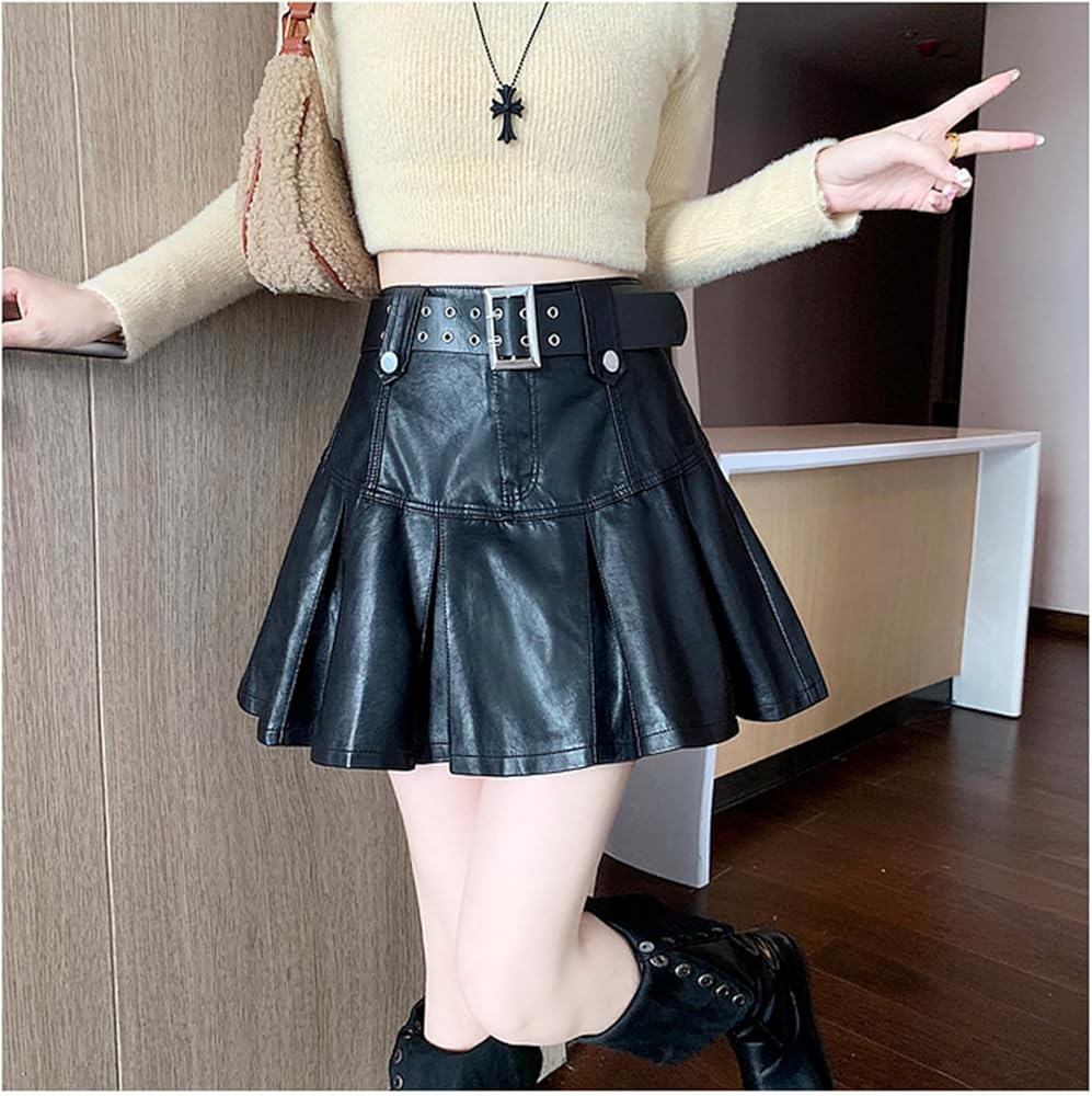 ebure　未使用　羊革　プリーツスカート Amazon.co.jp: OIUYUEPUレザー プリーツスカート 革