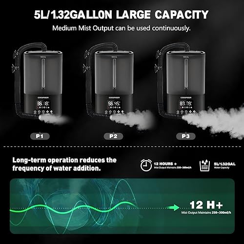 Miniatura 3 de Coospider Humidificador de tienda de cultivo, humidificador de plantas de llenado superior con temporizadorcontrol de humedad, humidificadores de
