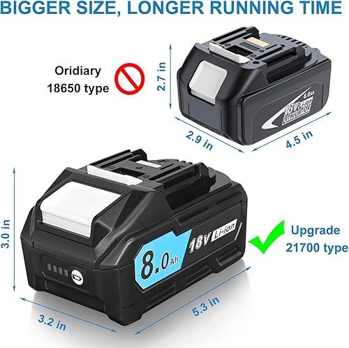 Miniatura 6 de Xeanerol Batería de repuesto tipo 21700 de 18 V 8.0 Ah para Makita de 18 V compatible con Makita BL1850 BL1815 BL1830 BL1840 BL1860 LXT400 194204-5