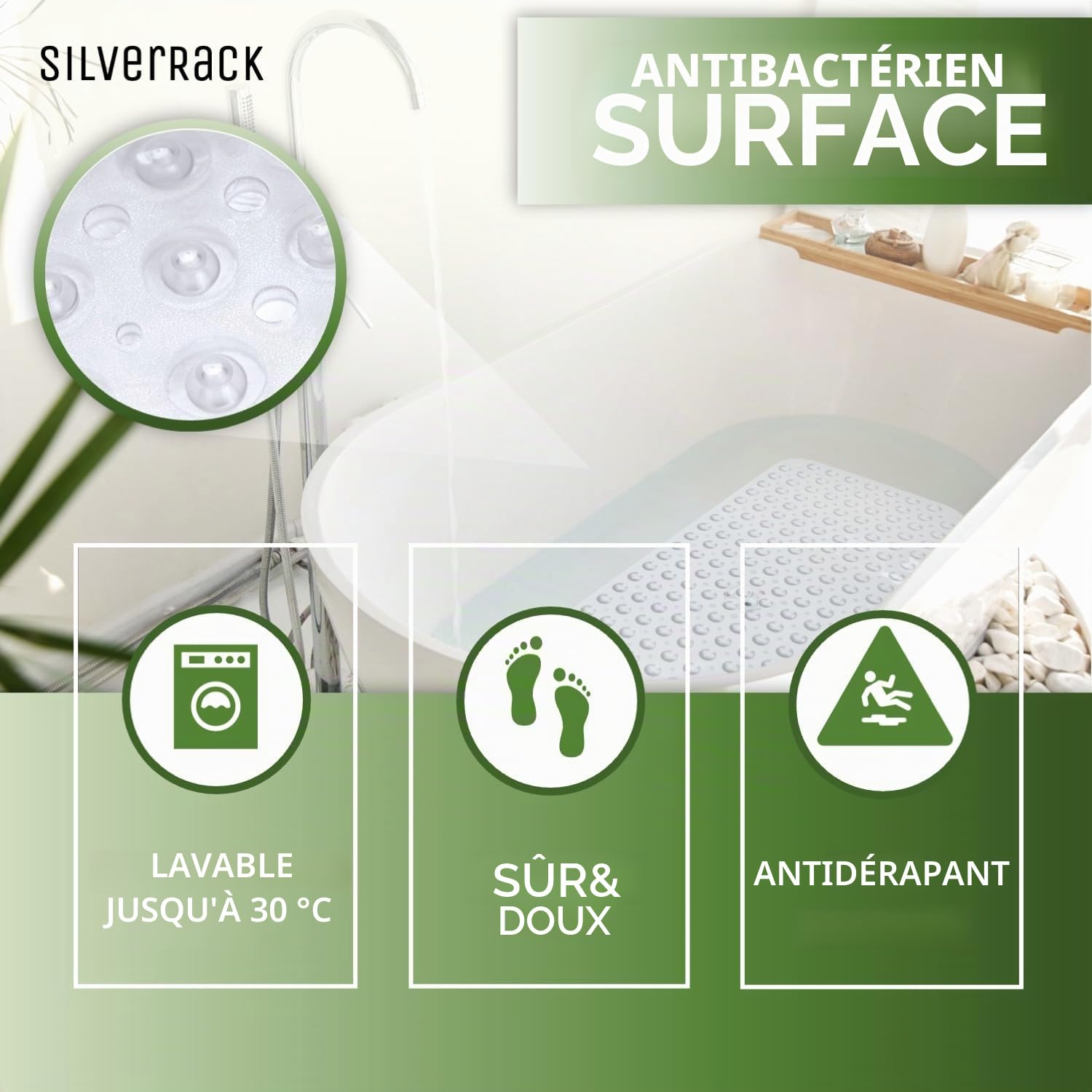 Tapis de Bain antidérapant 100 x 40 cm SilverRack DermaSensitivo sans BPA pour Bébés
