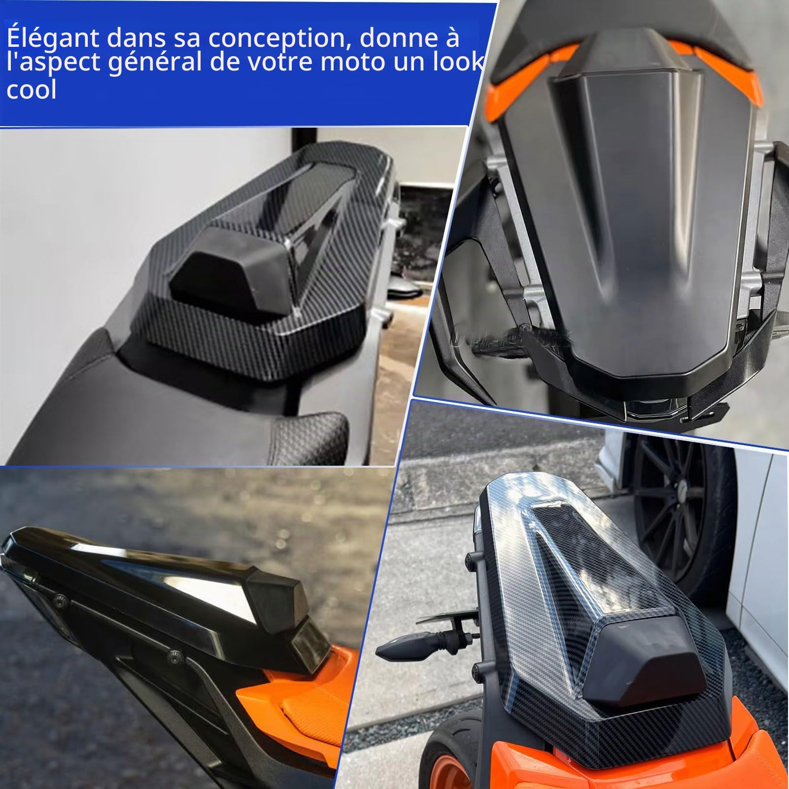 Capot de siège arrière Passager de Moto Carénage de siège arrière Solo K&T&M Duke 390 DUKE390 DUKE-390 2024 2025 Accessoires (Noir Brillant)