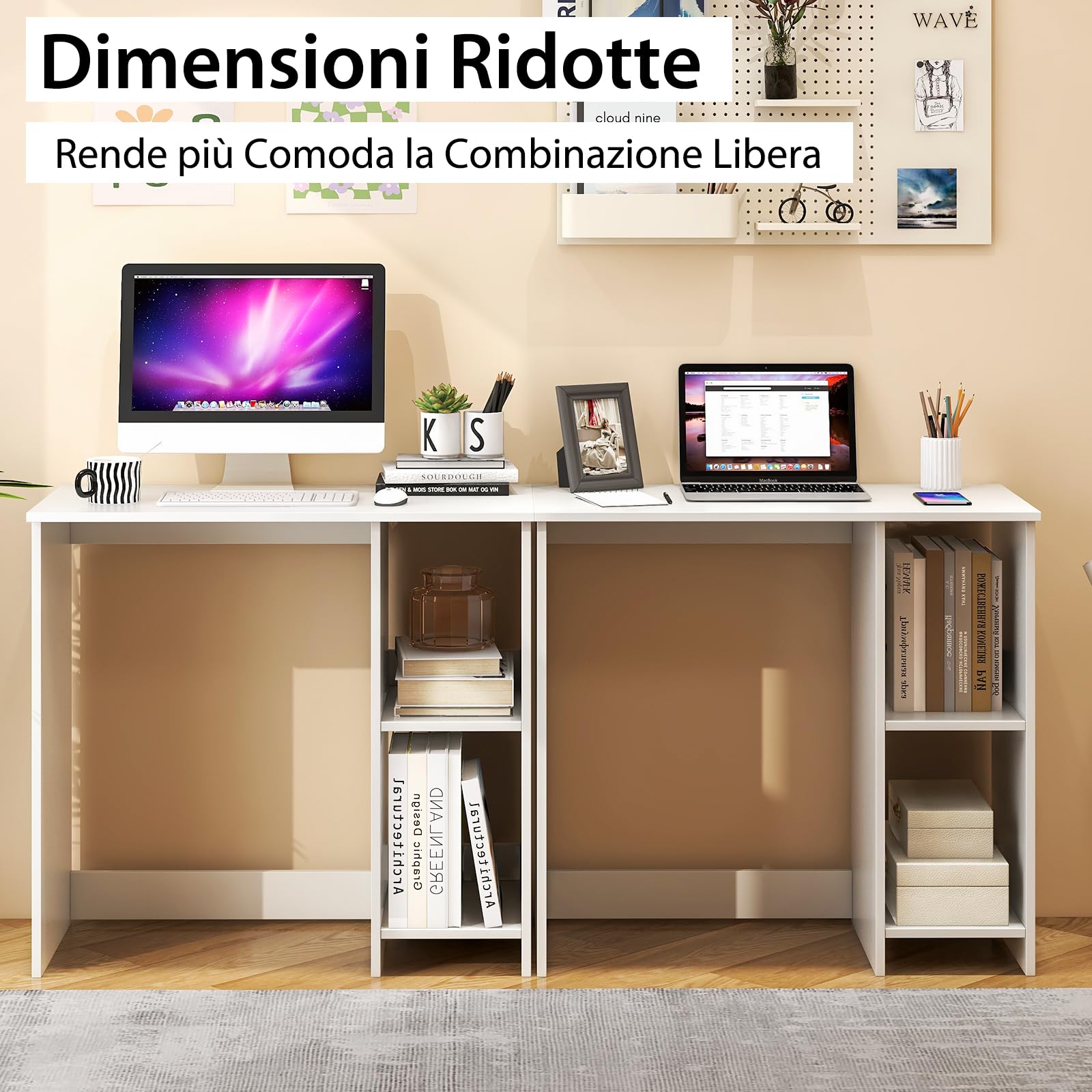 COSTWAY Scrivania per Computer in Legno con 2 Ripiani per Ambienti Piccoli, Scrivania Moderna e Salvaspazio da Casa e Ufficio, 80 x 40 x 74 cm (Bianco)