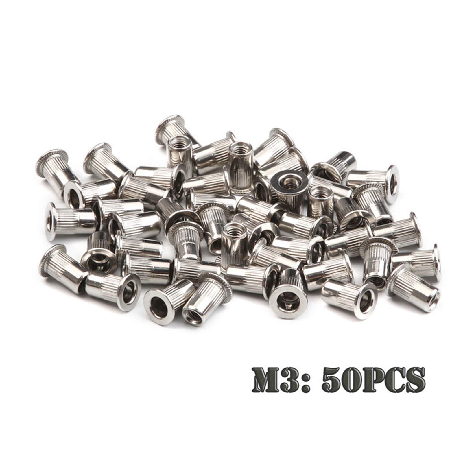 Dadi rivettati filettati, Dadi rivettati a testa piatta in acciaio inossidabile, confezione da 200 M3-M6 multicolore(Silver,M3-M6 200pcs)