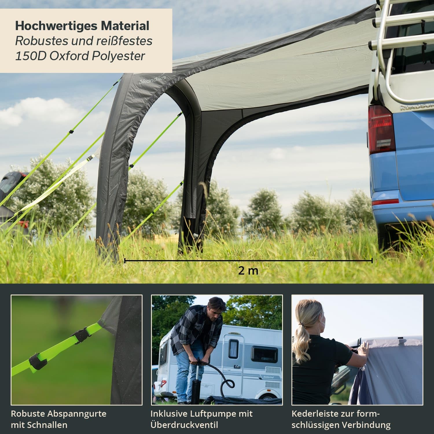 Skandika Vorzelt Vika Air Van 260 | aufblasbares Vordach, Caravan Tarp, Sonnensegel, Sonnendach UV 50+, 3000 mm Wassersäule | Buszelt, Busvorzelt für Wohnmobil, Wohnwagen, Camper, Campervan, Bus
