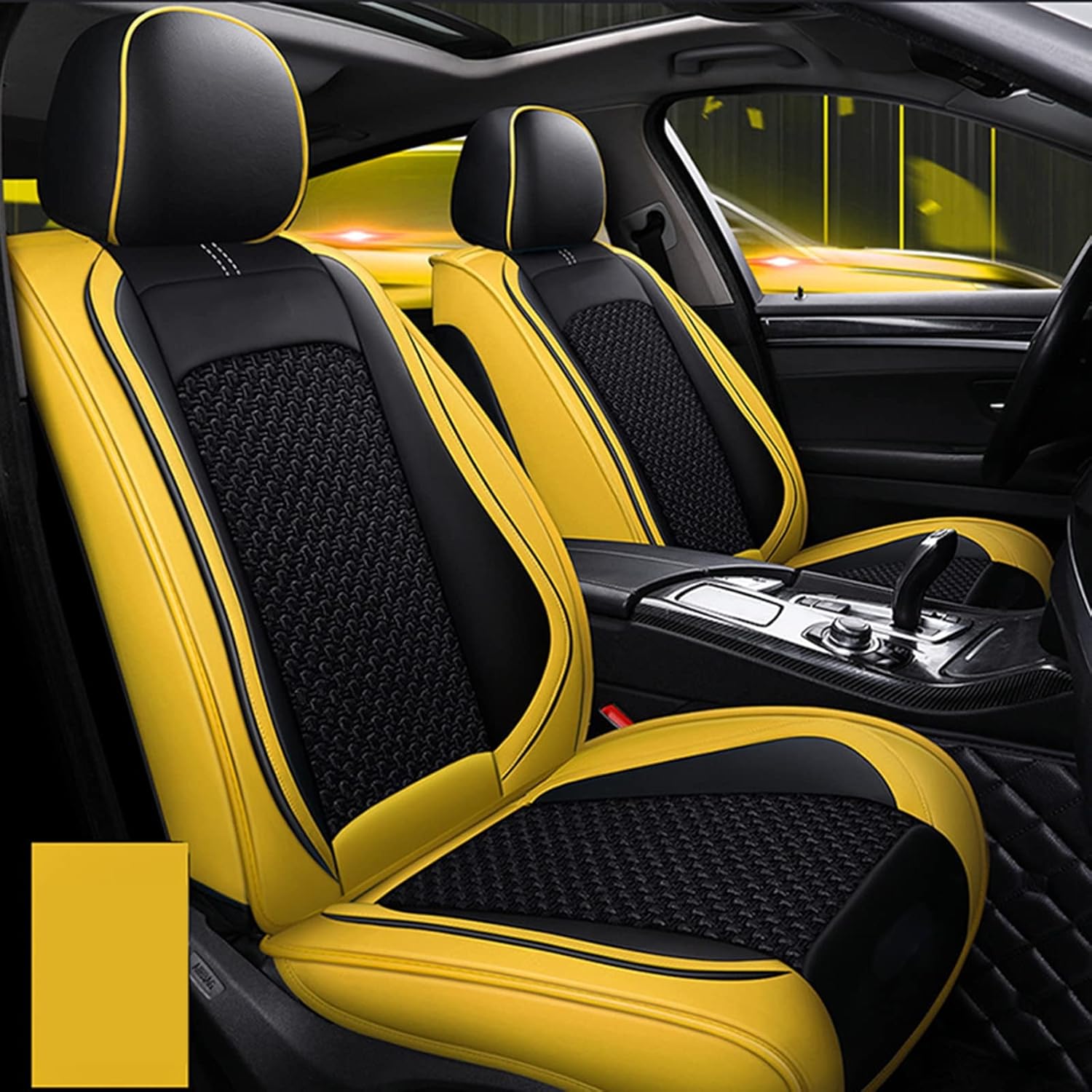 Car Seat for 5-seat Car Cover Fully Surrounded by Four Seasons Universal Ice Silk Cushion Fashion Sports Special Leather Seat Cover,Black (Yellow)