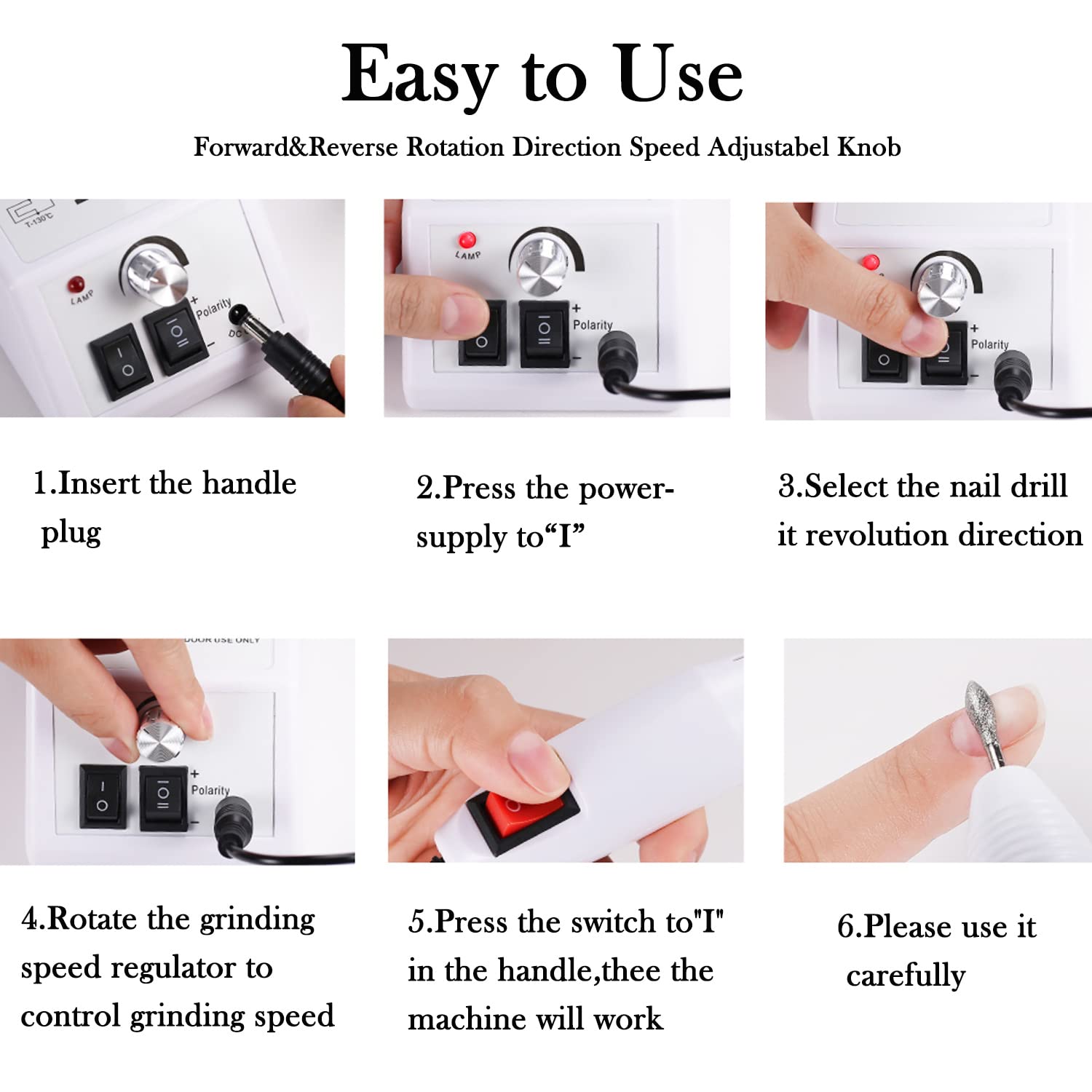 FATUXZ Electric Nail Drill, Adjustable Nail File Machine Set, Electric Nail File Manicure Pedicure Tools,20000RPM Acrylic Nail Tools(White) 3
