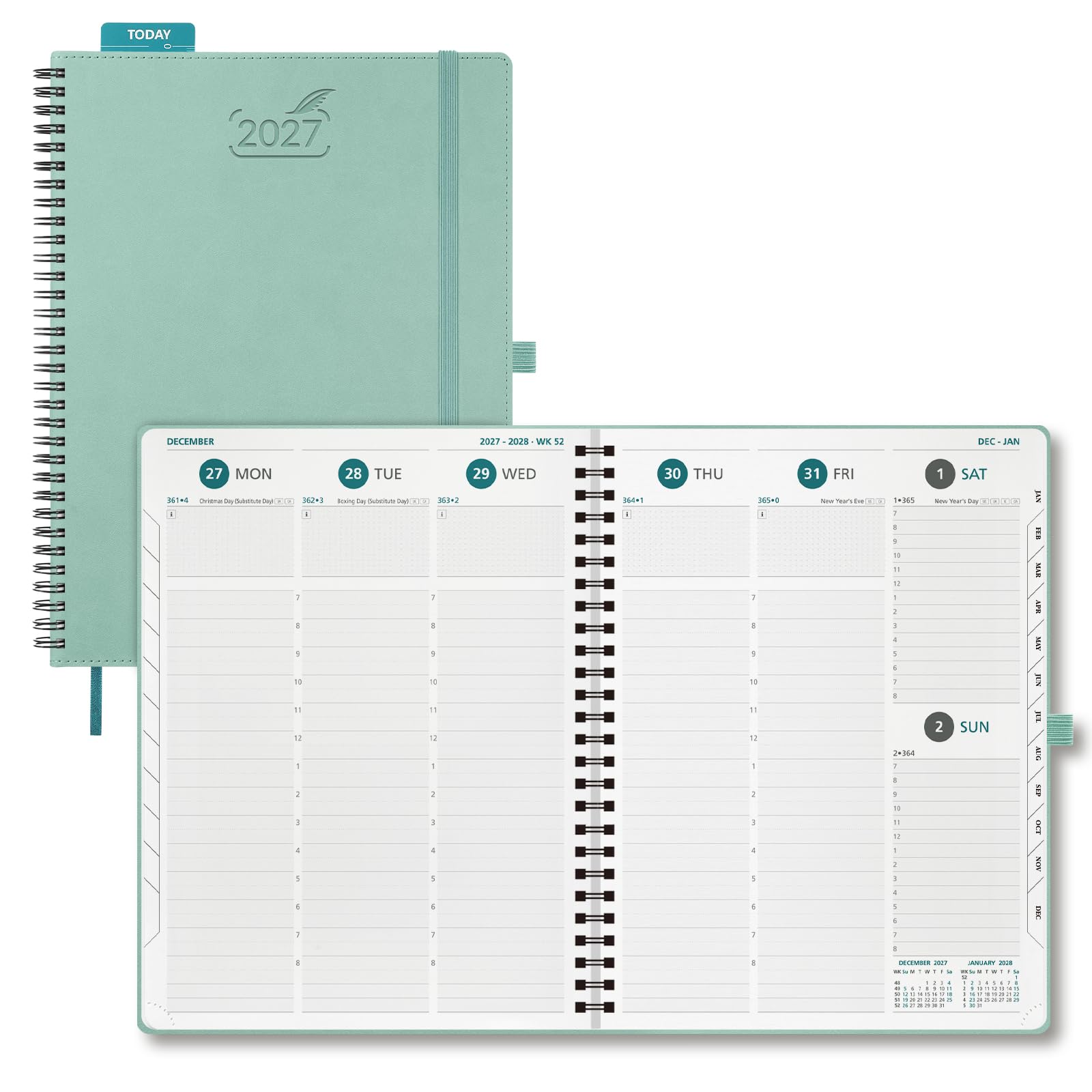 BEZEND Agenda settimanale 2027, formato A4, visualizzazione settimanale, 28,5 x 21,5 cm, verticale, con fasce orarie e tabella, agenda per appuntamenti per professionisti del lavoro con portapenne