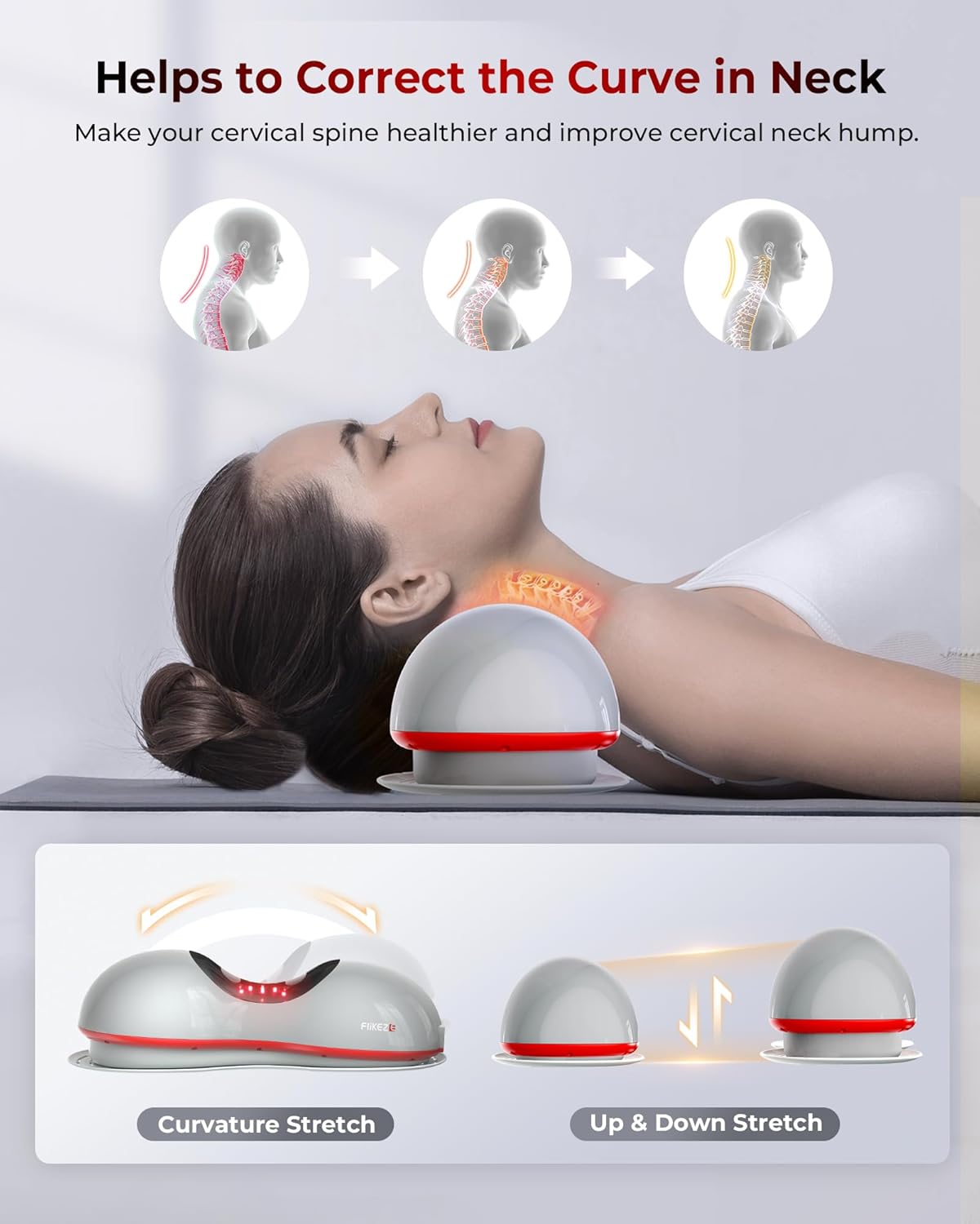 Heated Neck Stretcher with Red Light Therapy, Wireless Cervical Traction Device for TMJ Pain Relief and Shoulder Relaxer, Neck Traction Massager Pillow for Home/Office Used, Grey