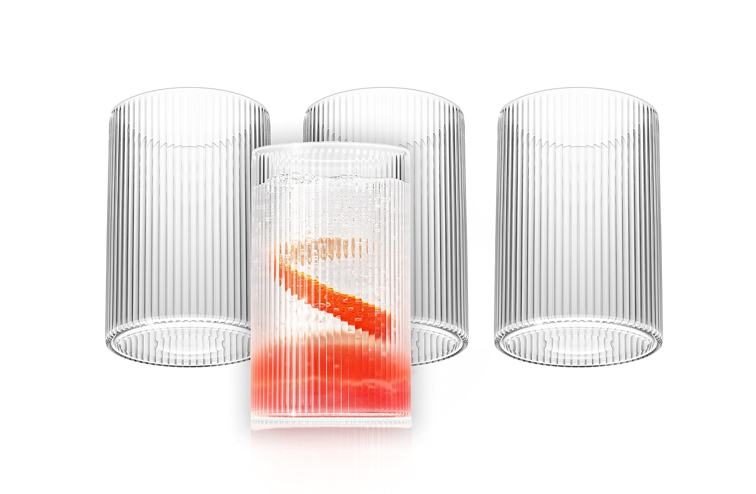 LEMONSODA Vasos y vasos de cóctel de línea recta vintage Highball (12 onzas, juego de 4)