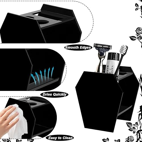 Miniatura 5 de Soporte para cepillos de dientes de ataúd para baños, acrílico negro, decoración de baño gótica de Halloween, espeluznante Halloween, 3 ranuras para