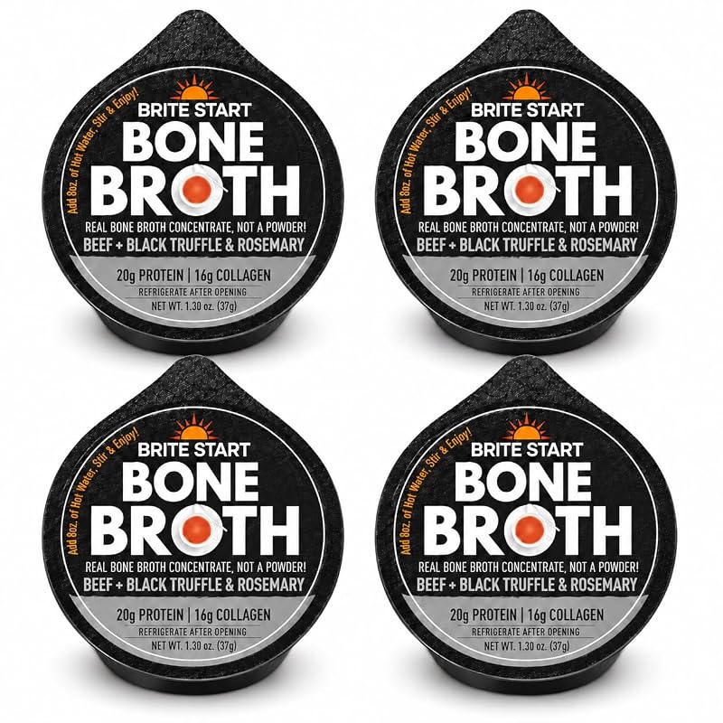 Brite Start Concentrado de Caldo de Ossos Bovino com Trufa Negra e Alecrim, 20 g de proteína e 16 g de colágeno, 12 sachês