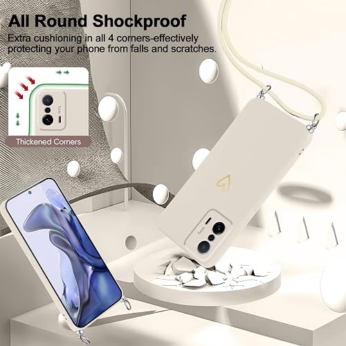 Cover for Xiaomi 11T / Xiaomi 11T Pro 5G with Lanyard, Soft Silicone Slim Case with Heart Pattern and Necklace Strap Strap, Shockproof Anti-Scratch Adjustable Neck Rope, White - 4