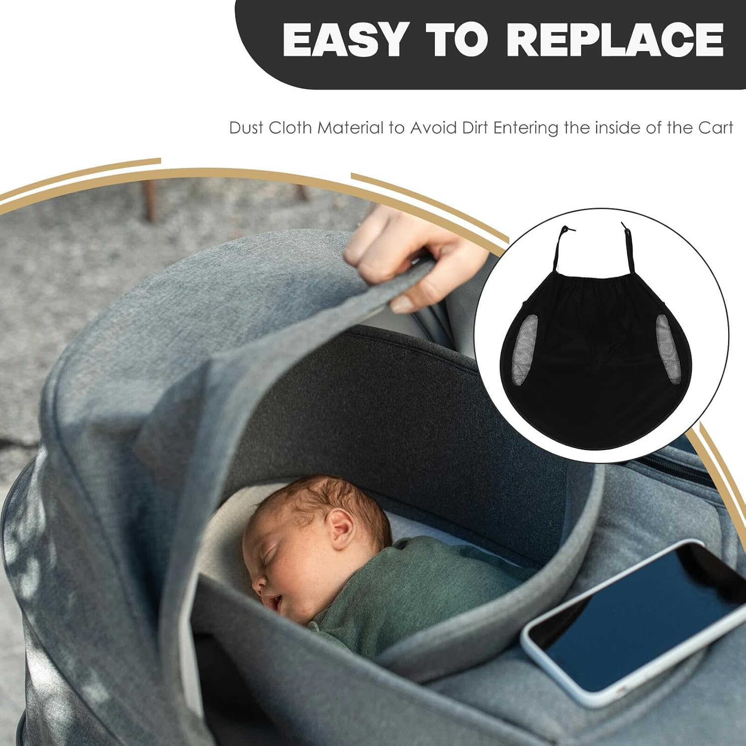 Stroller Sunshade Canopy with UV Protection for Strollers, Black Enlarged Dustproof Cover, Pushchair Sun Shade Suitable for Outdoor Use