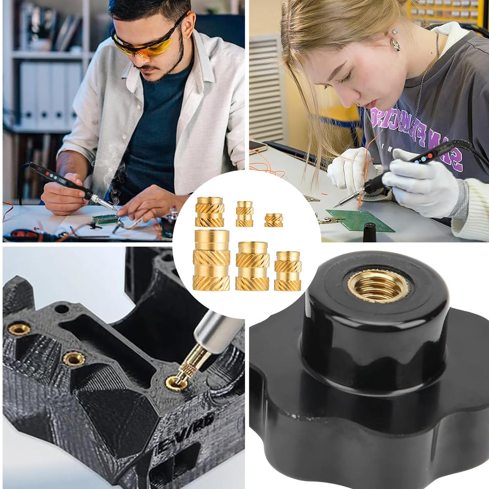 Einschmelzgewinde Einpressmuttern per Stampa 3D – Set da 360 Pezzi Inserti Filettati in Ottone M2.5/M3/M4/M5/M6 – Per Elettronica, Auto, Costruzione di Dispositivi