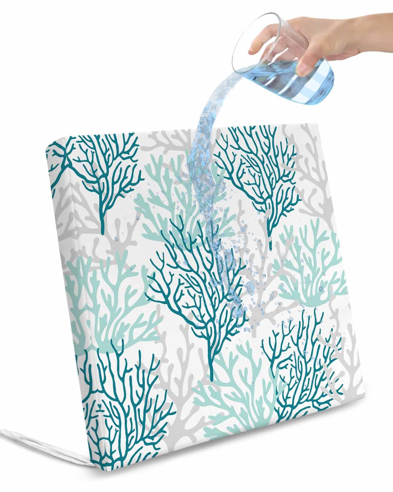 Edwiinsa Turquoise Grey Coral Indoor/Outdoor Seat Cushions Cover,Waterproof Patio Chaise Lounge Cushion Cover for Beach Pool Side Chair Cushions 22x22x2 Pieces Coastal Gradient Teal Gray Modern White