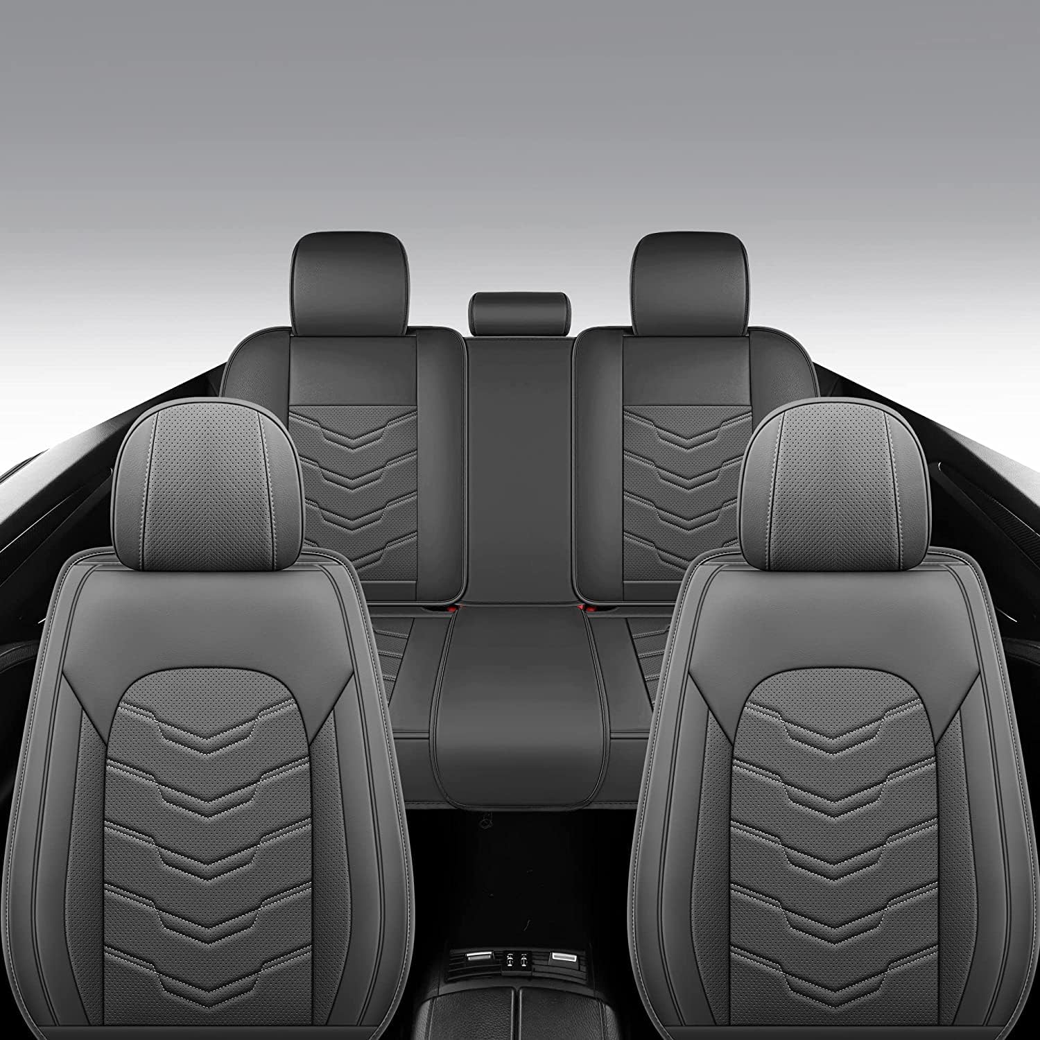 AOOG Leather Car Seat Covers Universal fit Most Sedans SUV Trucks, (Full Set, Grey)