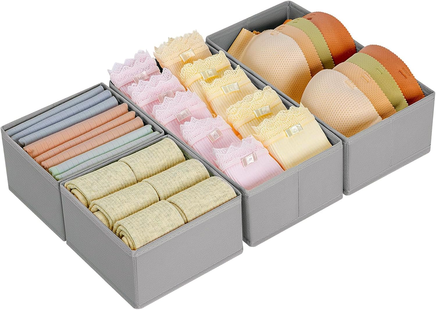 Homsorout Kleiderschrank Schrank Organizer - 12er Set Schubladen Organizer Kleidung Baby, Faltbare Aufbewahrungsbox Stoffboxen Aufbewahrung für kommode, Socken, BHs, Mittelgrau