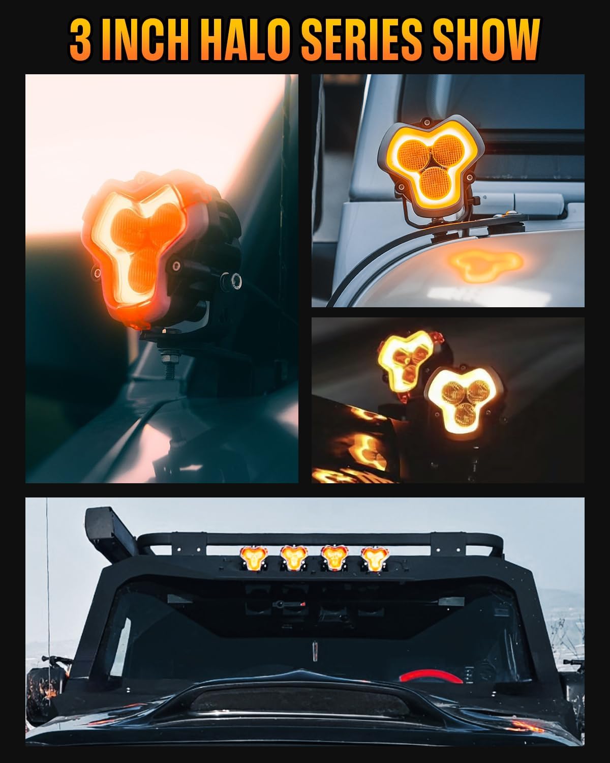 NOVSIGHT 3 Inch LED Pod Fog Lights - Red Dot Award 2025 Winner Halo Series Fog Light with Amber/White DRL, 96W Super Bright LED Offroad Lights, with Covers & Wiring Harness for Truck Jeep Pickup ATV