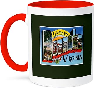 3dRose Greetings from Roanoke Virginia Scenic Postcard Reproduction 11oz Two-Tone Red Mug