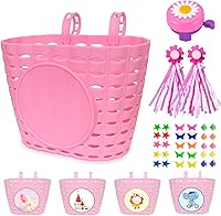 Noviko Girl Bike Basket for Kids: Durable Plastic Bicycle Basket with Stickers, Easy Install for Bikes, Scooters & Tricycles