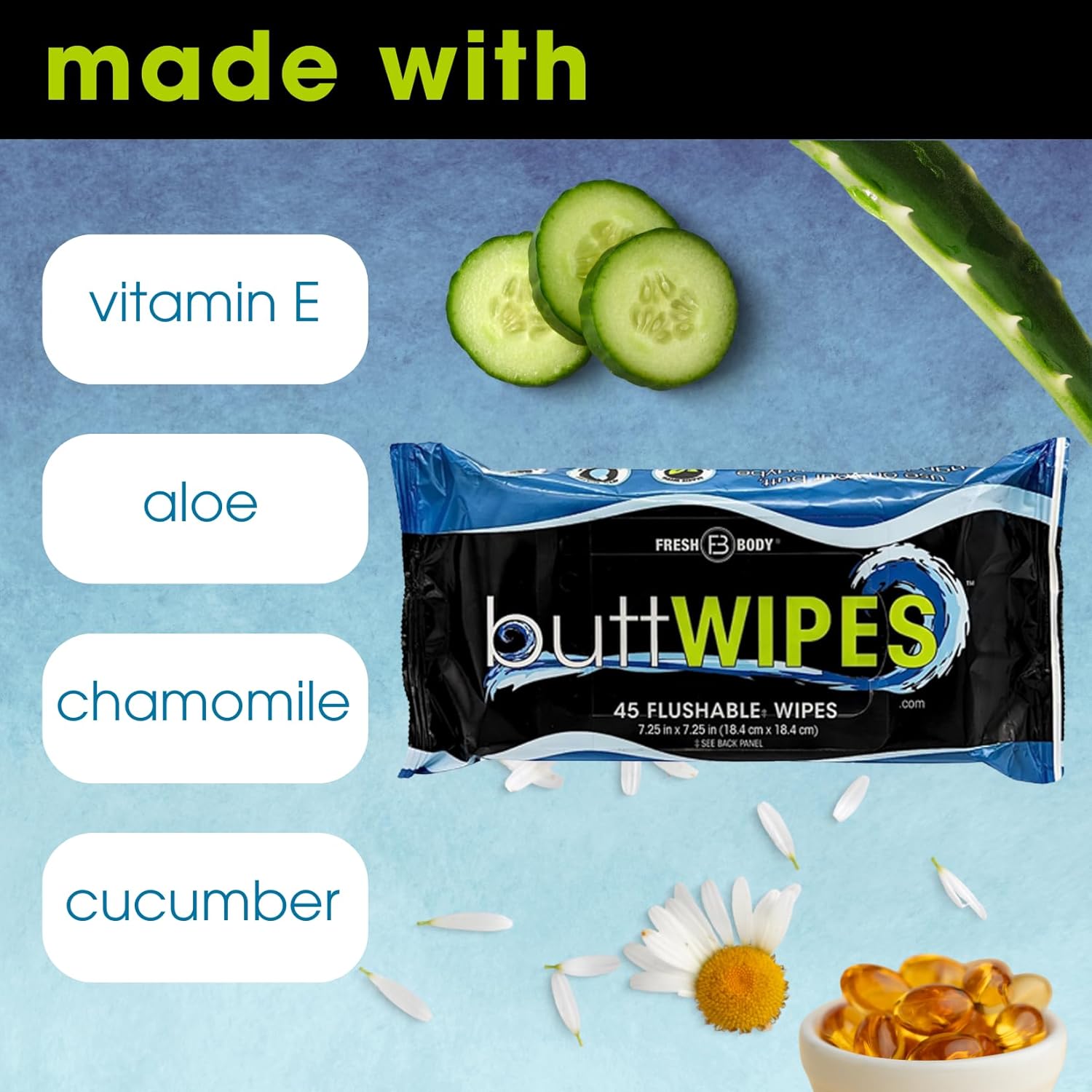 buttWIPES Flushable Wipes for Adults (Pack of 12, 540 wipes) Butt Wipes with Aloe and Vitamin E - Water-Based Wet Wipes Made Without Alcohol or Added Fragrance