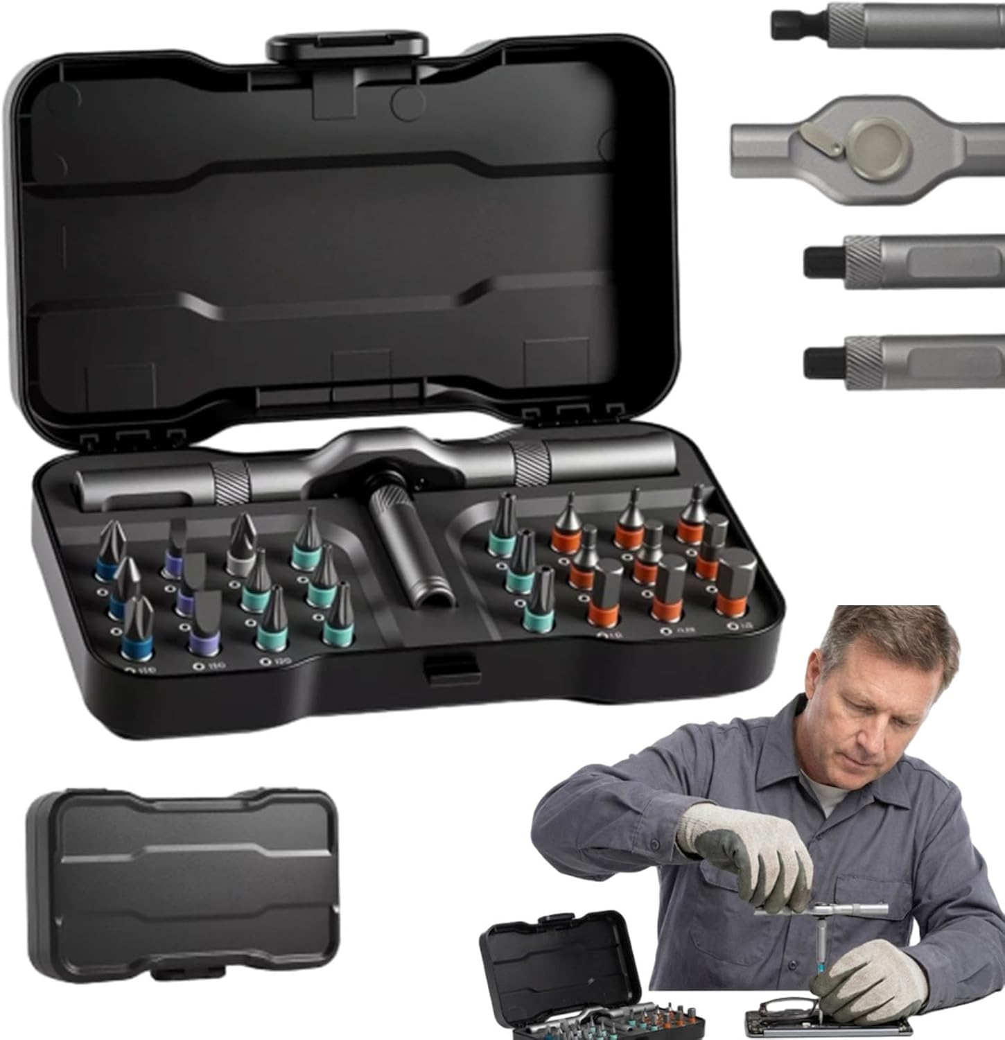 Magnetic Ratchet Screwdriver Set T-Handle, 24 in 1 Magnetic Screwdriver Set, Ratchet Screwdriverset Multifunctional Toolbox with Detachable Ratchet Handle for Furniture Watch