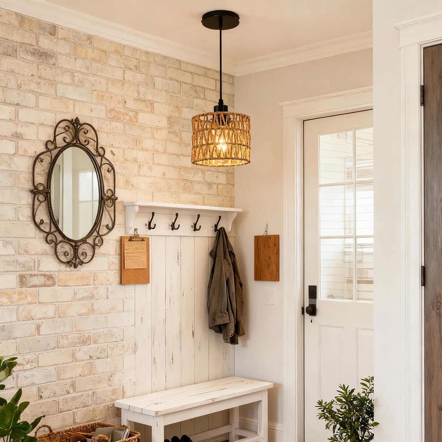Pendant Light Hanging Lamp - Boho Farmhouse Decor Rattan Woven Lights Shade - Ceiling Light Fixtures for Kitchen Island/Dining Room/Bedroom