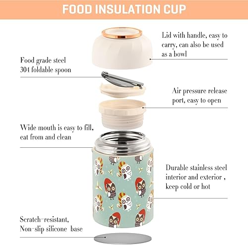 Miniatura 4 de Cute Christmas Owl Food Jar with Spoon Stainless Steel Vacuum Insulated Food Container 17 oz Soup Thermos for Hot Food