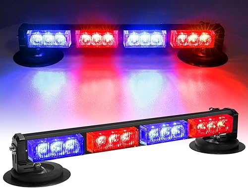 OPPBUY Barra de luz LED estroboscópica inalámbrica de 14.2 pulgadas, color rojo y azul, para techo, recargable, luces LED de advertencia de peligro