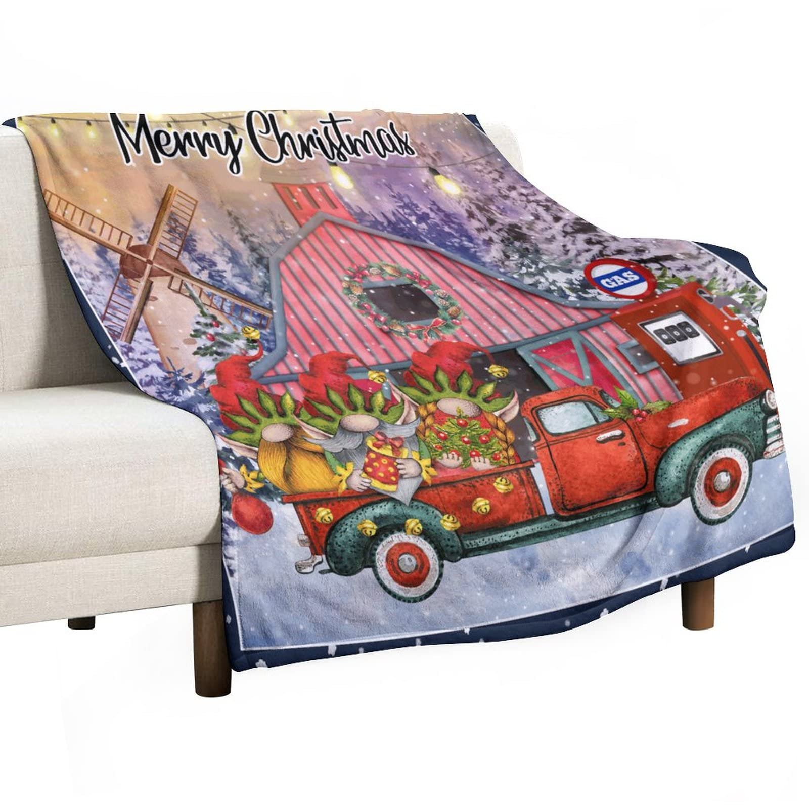Plaid Noël camion gnomes couverture flanelle idée cadeau idéale pour couple 2022