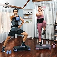 Vista 6 de SAKAE Kit de escalón aeróbico ajustable con mancuernas y pesa rusa y cinturón para levantamiento de pesas y cinta métrica, plataforma de escalón