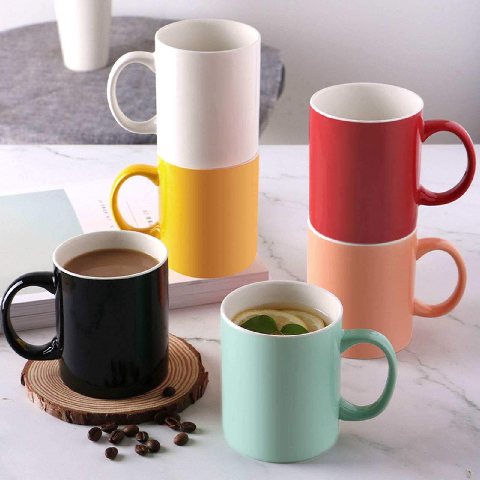 Generic Tazas de Café de Cerámica Tazas de Café de Cerámica de Color Juego de Tazas de Café de Ocio Familiar en la Sala de Estar (6)/Naranja/330 Ml