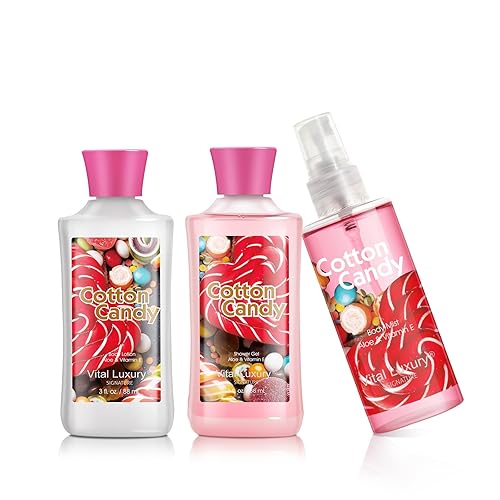 Cotton Candy - Kit de viaje para el cuerpo y el baño, 3 onzas líquidas, juego de spa en casa ideal para el cuidado de la piel, incluye gel de ducha,