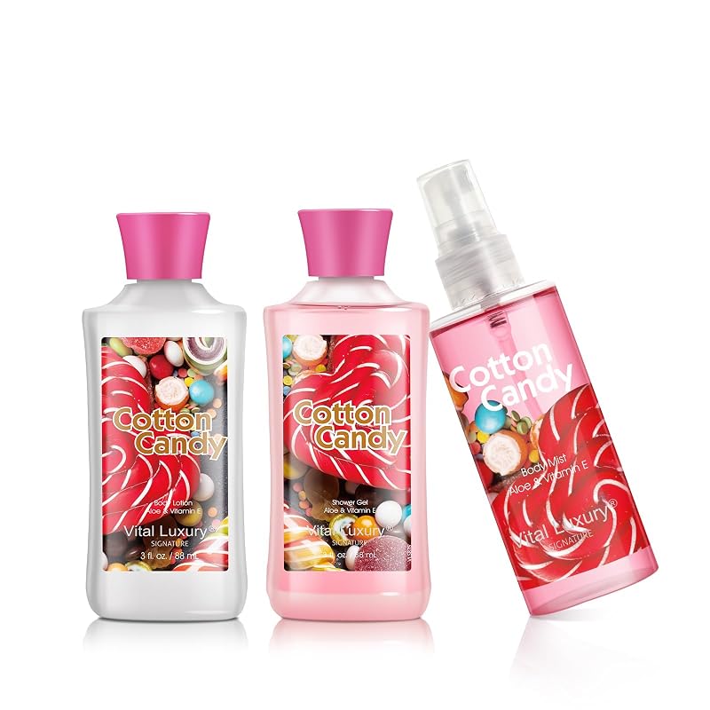 Kit de Banho e Corpo Cotton Candy Vital Luxury com Gel de Banho, Loção Corporal e Bruma Perfumada