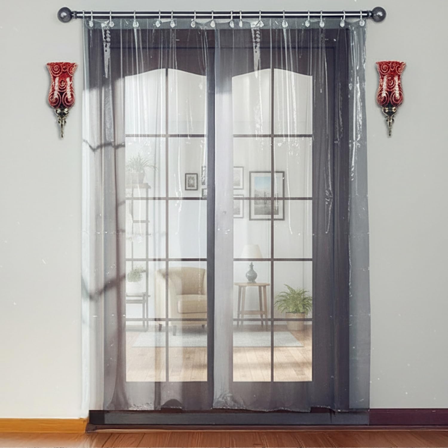 The Furnishing Tree Transparent AC Curtain 5.5 Ft Length | 0.15 mm Thickness with 8 Hooks | Size 4.5 x 5.5 Ft (137 x 168 cm) | Door Curtain for Home, Balcony & AC Room