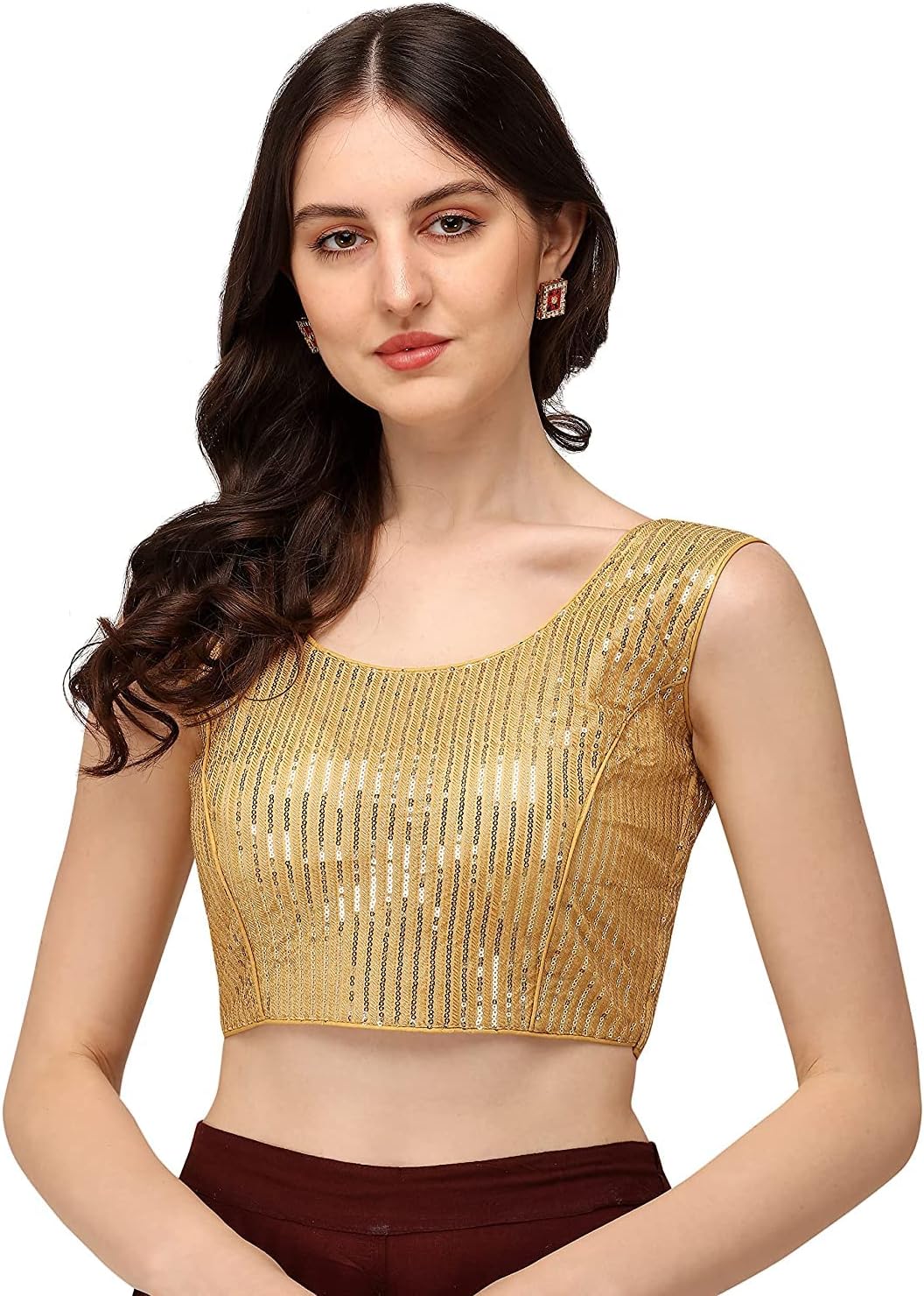 Georgette Elegant Women's Blouse Round Neck Sleevless Perfect for Work, Parties, Or Evening Events, Featuring A Flattering Fit and Luxurious Feel