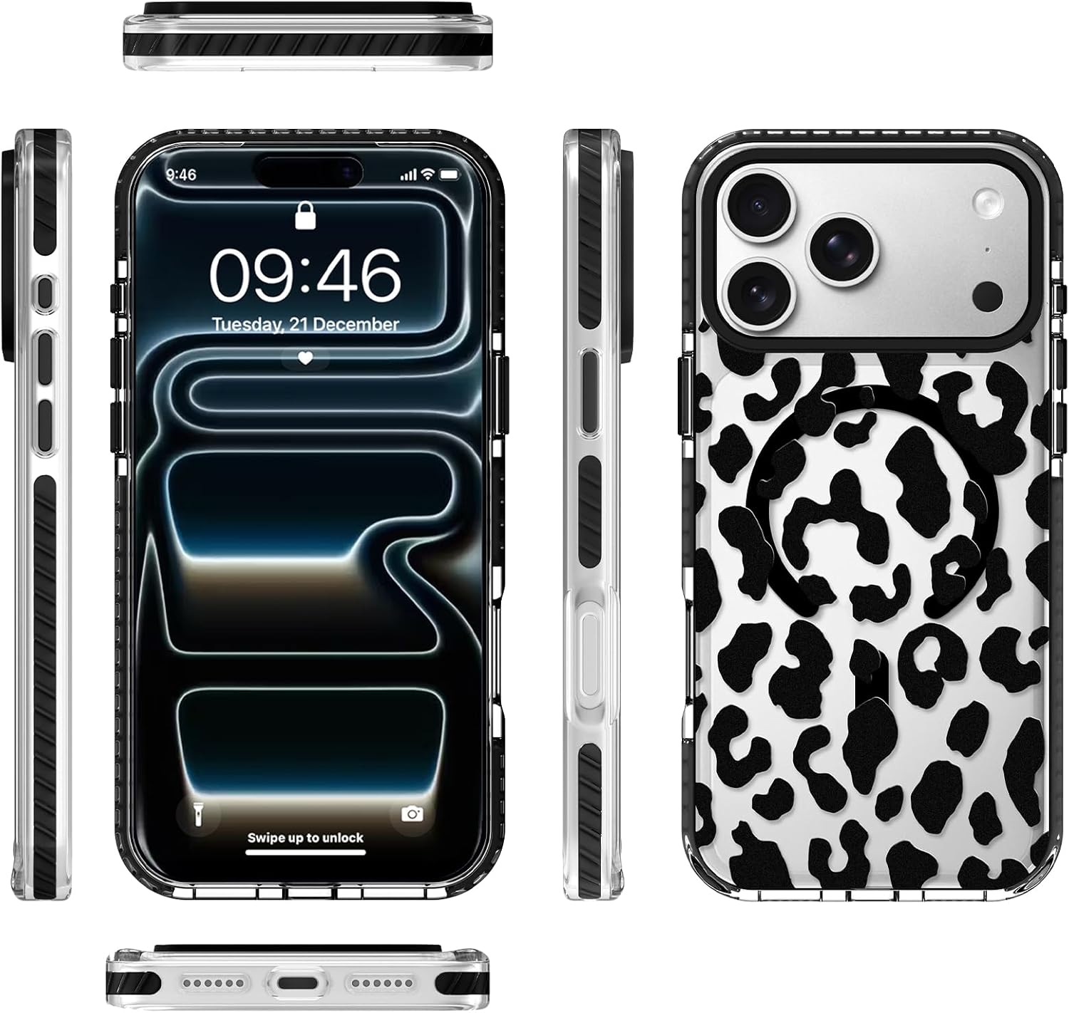 MZELQ Clear Magnetic Case Designed for iPhone 17 Pro Max 6.9 in, Cute Leopard Cheetah Pattern, Compatible with Magsafe, Slim Crystal Transparent Hard Back Protection Cover for Women Men, Black