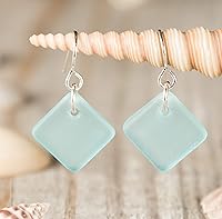 Vista 5 de Delicate Diamond Sea Glass Earrings, Beach Glass Earrings for Women by EcoSeaCo, using sustainable, recycled and repurposed material. Handmade