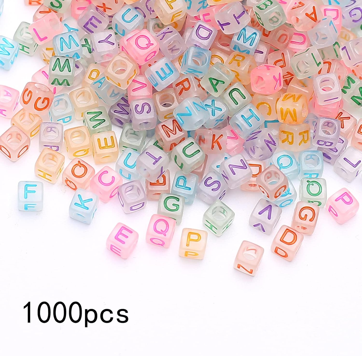 1000Pcs Transparent Acrylic Square Letter Beads Acrylic Cube Beads Luminous Glow in The Dark Glow Letter Beads Cube Beads Glow in The Dark Beads for Jewelry Making, Bracelets - Image 2