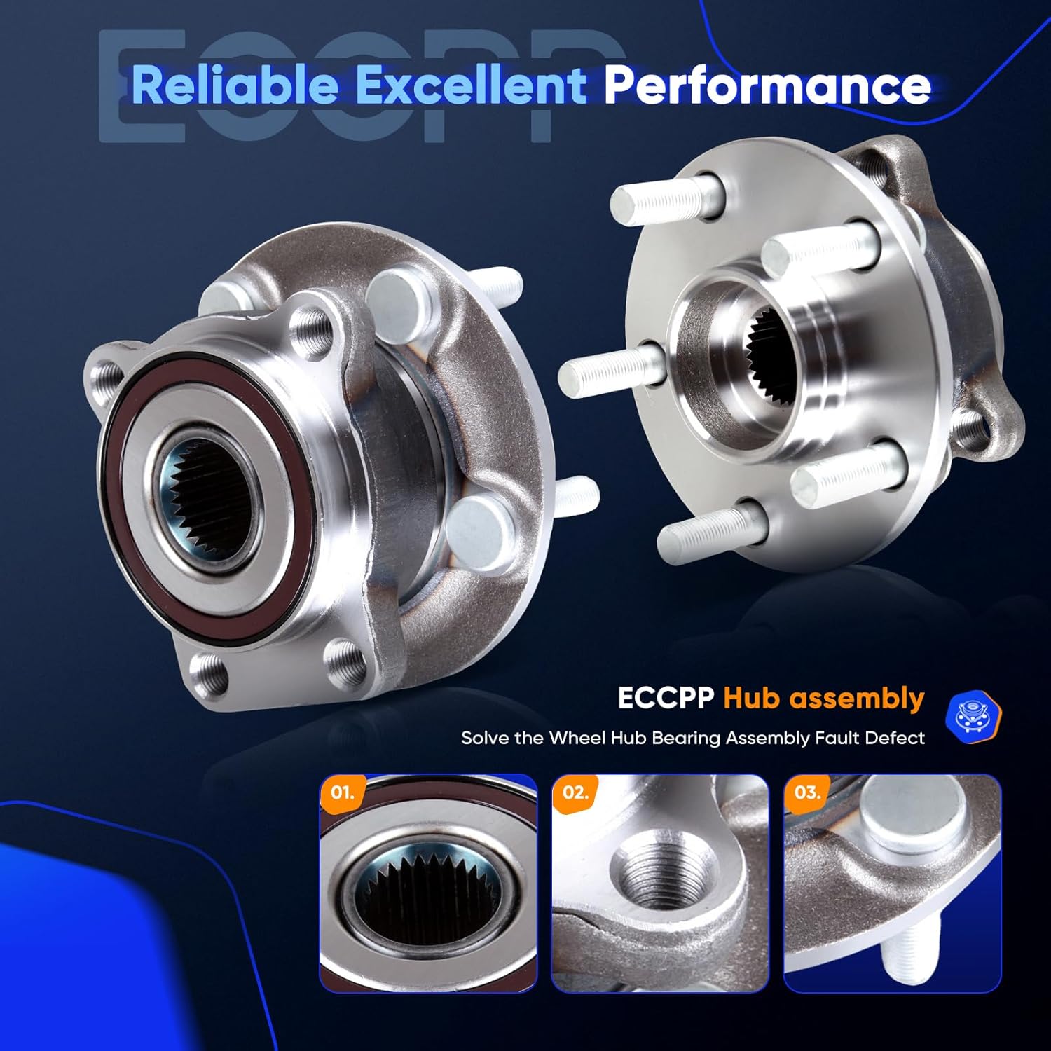 ECCPP 2 New Complete Front Wheel Hub Bearing Assembly 5 Lugs w/ABS For 2008-2014 Compatible with 513303×2