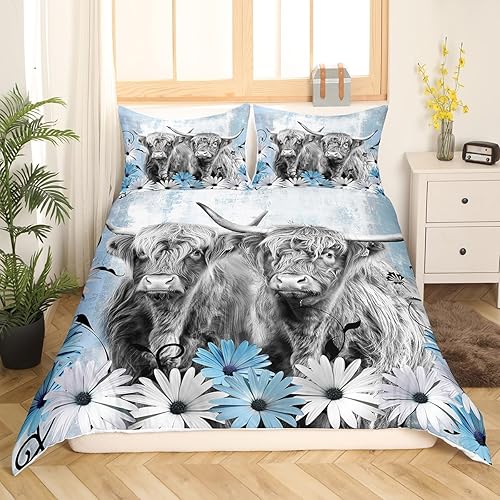Miniatura 4 de Funda de edredón de vaca Highland, regalos de vaqueros, para niños y hombres, juego de ropa de cama de animales de granja occidental, funda de