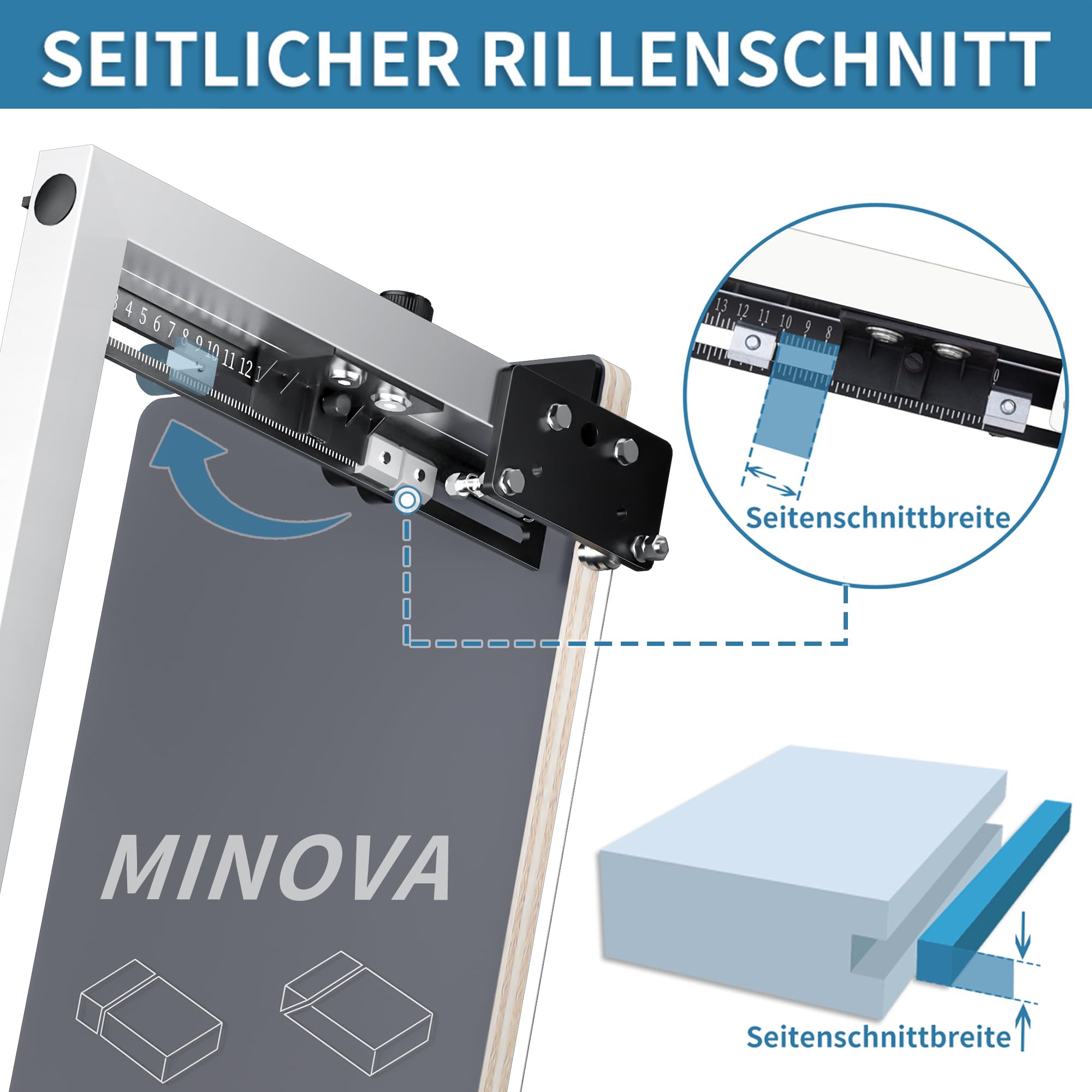 MINOVA MODELL7 PROFI Coupe-polystyrène professionnel 1300 mm Kit complet avec 8 fils de coupe, 5 grips en polystyrène, sac souple, support d'échafaudage, râpe abrasive + convertisseur de batterie