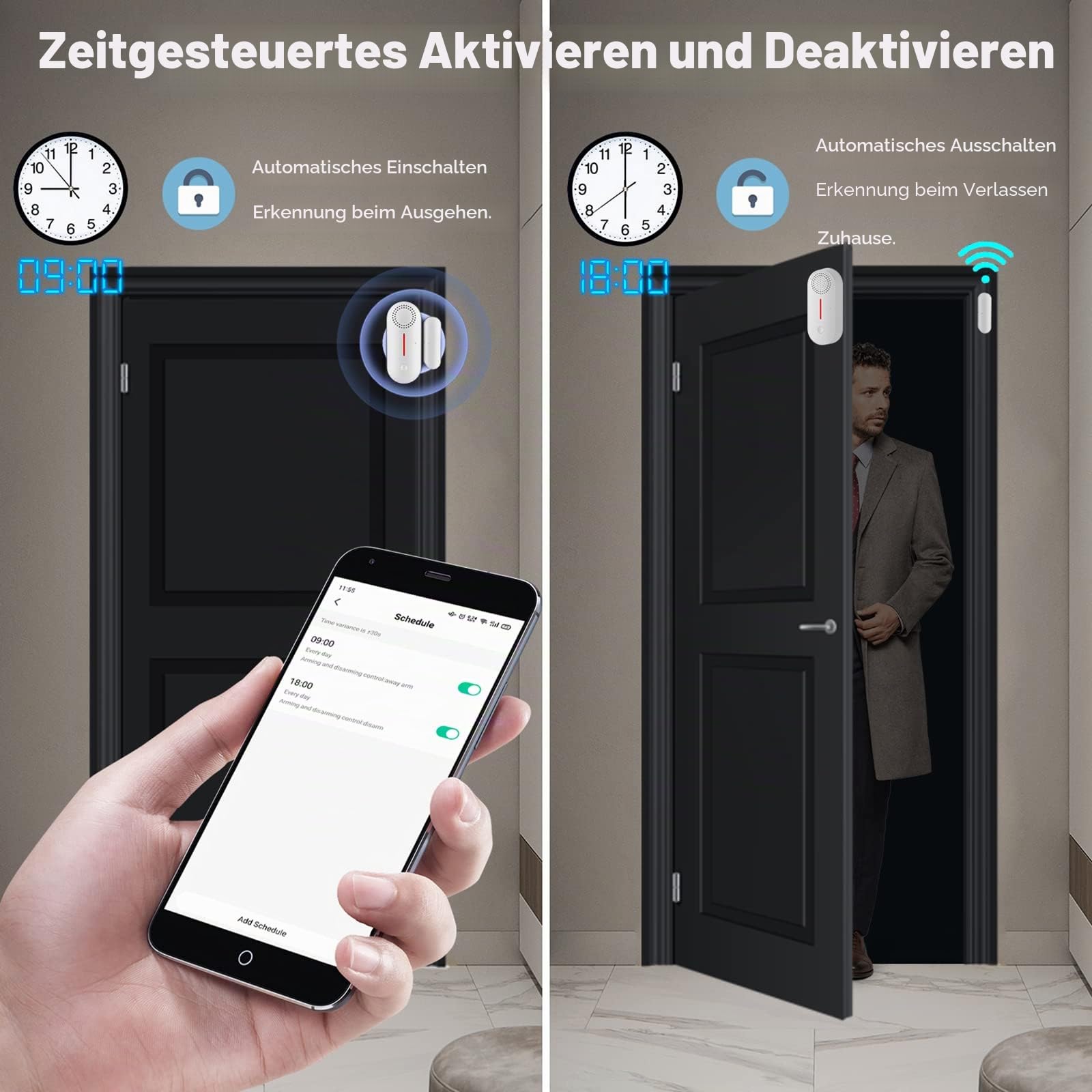WiFi Smart Türsensor, drahtloser Türfenster Sensor Alarm, Mini Kontaktsensor für die Sicherheit zu Hause, Push Benachrichtigung, Lautstärke einstellbar, Timer, kompatibel Alexa/Google Assistant.4 Pack