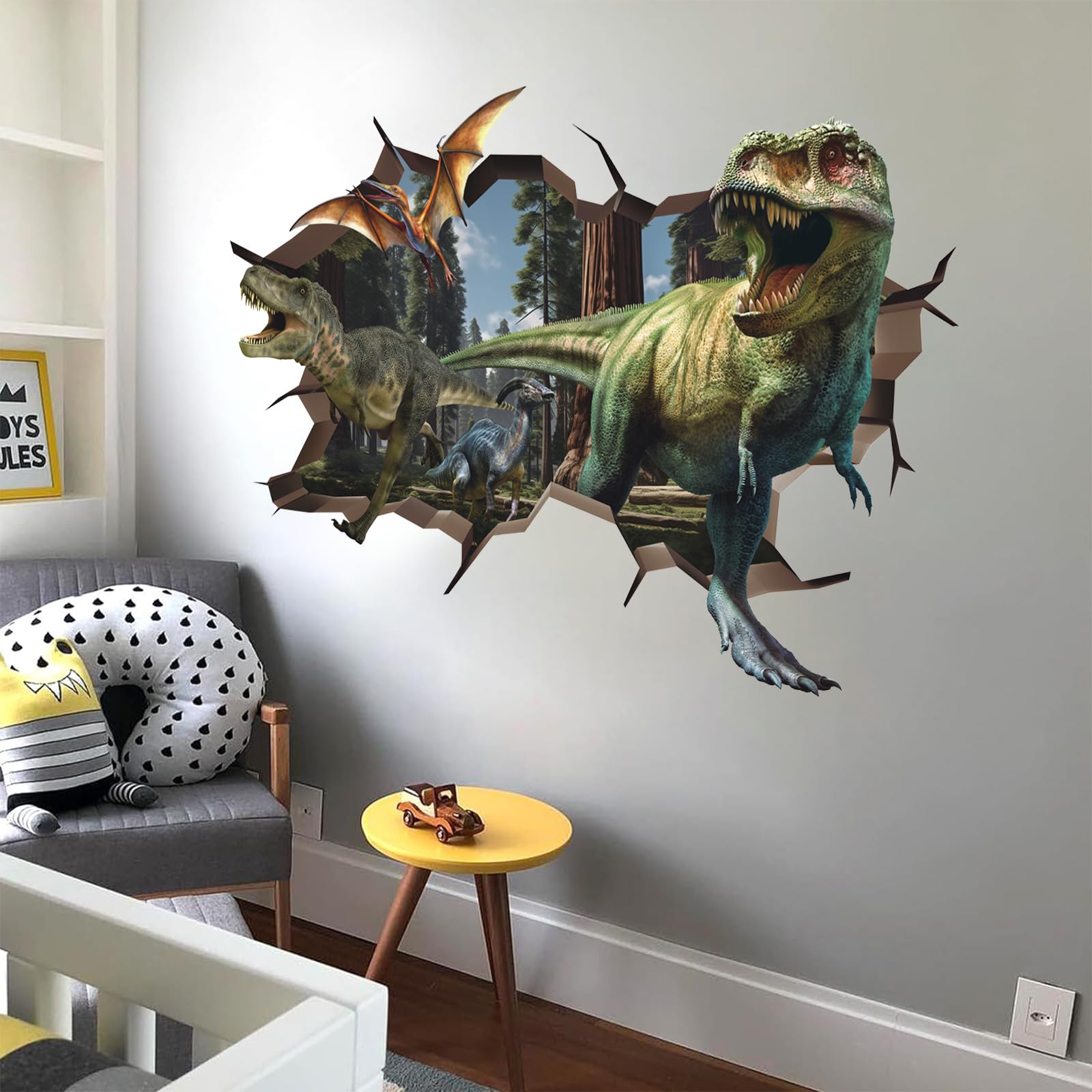 ANHUIB 3D Dinosaur Wall Stickers for Boys Bedroom,Large Dinosaur Wall Art Decals,Kid Bedroom Wall Decals,Animal Stickers for Children’s Room Bedroom Nursery Playroom Wall Decor - Image 4