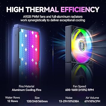 JEYI 360mm AIO CPU Water Cooler,Refrigeracion Liquida 360mm Water Cooling,Infinity Mirror Efficient PWM-Controlled Pump,for AMD AM5/AM4,Intel LGA1851/1700,iArcticStorm 360 mm Black,4.72x15.47x2.01