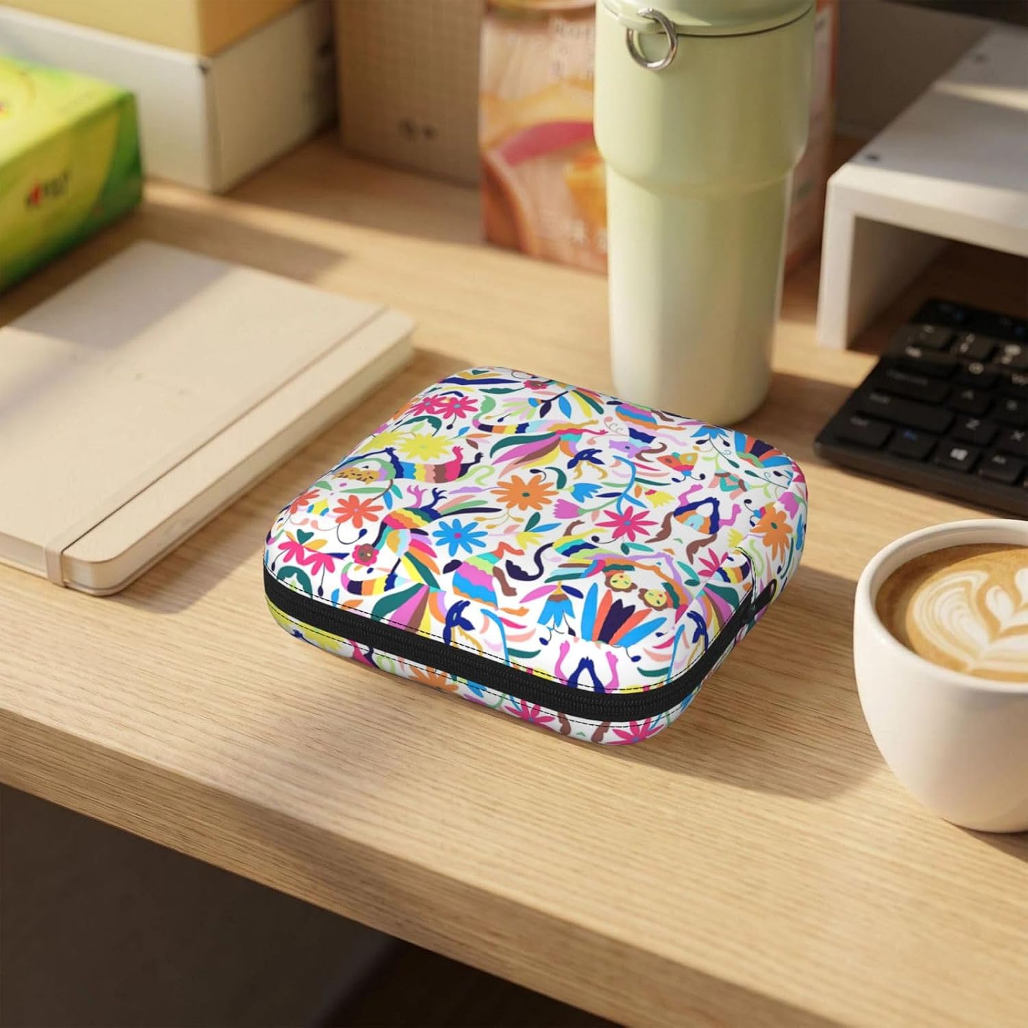 Mexican Otomi Animals Print Women Period Bag Sanitary Pouch Portable Pad Pouch Tampon Holder Small Zipper Pouch Storage Bag