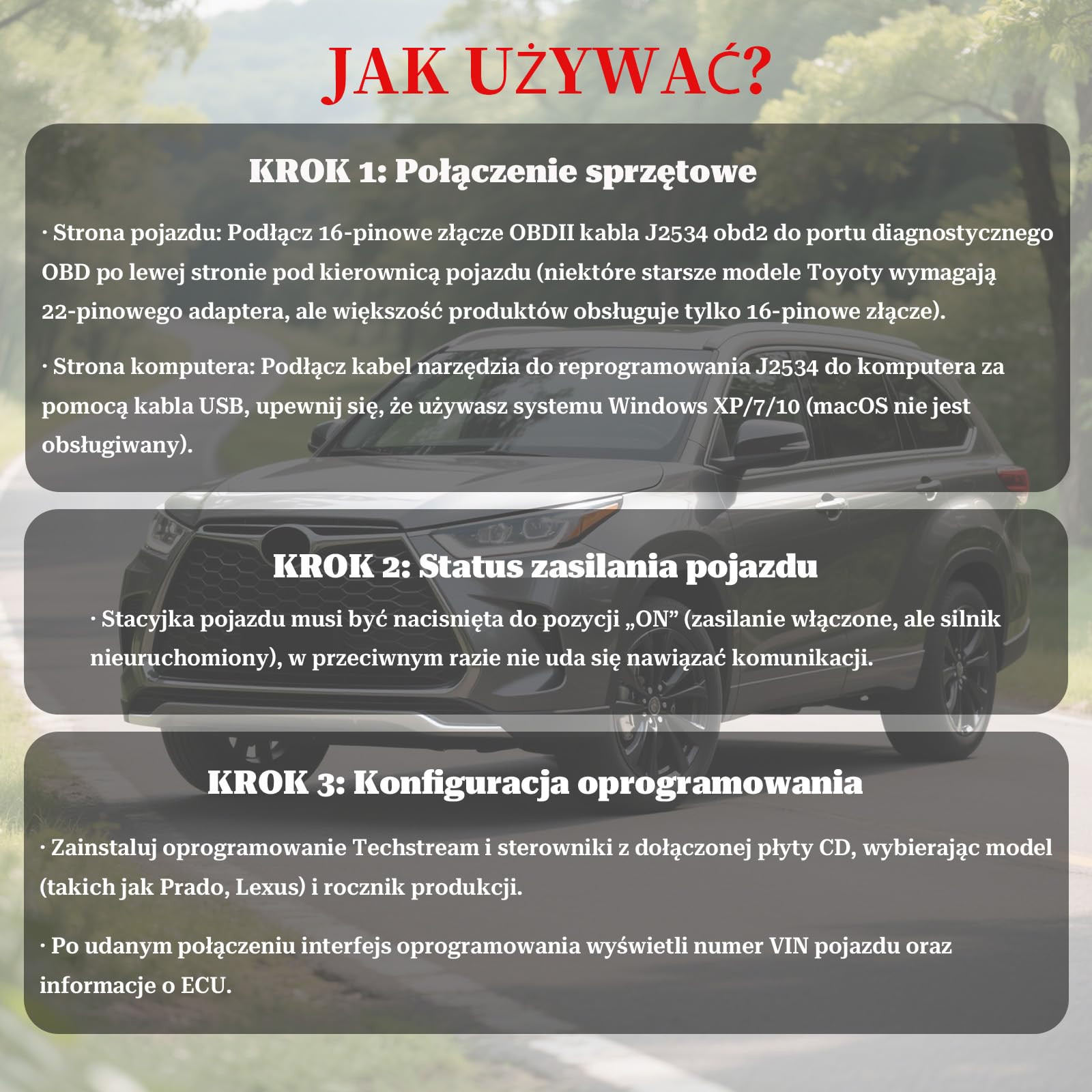 Mini VCI J2534 Narzędzie Diagnostyczne OBD2, Skaner dla Toyota Lexus Scion, OBD2 to USB, Kompatybilny z TIS Techstream V18, działa z systemem Windows XP / 7/10