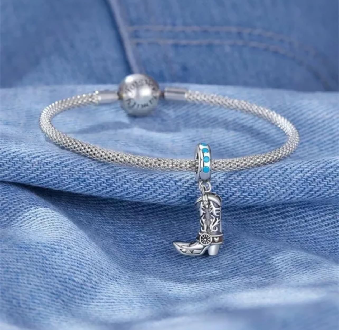 FLXHHX Abalorio Colgante de Bota de Vaquero, Plata de Ley 925 auténtica, Compatible con Pulsera